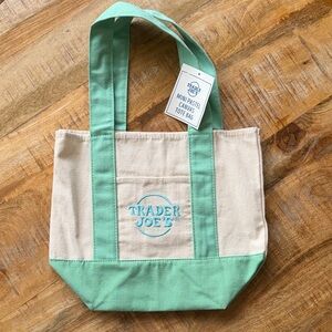 Trader Joe's Mini Pastel Canvas Tote Bag - Cream & Mint